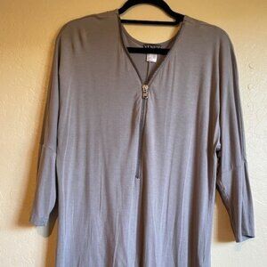 Gray Zipper V-Neck Top